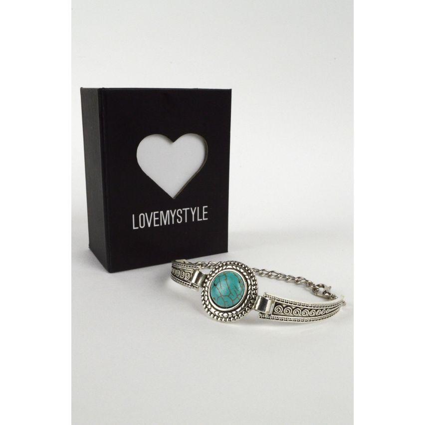 Lovemystyle zilveren metalen armband met turkoois steen