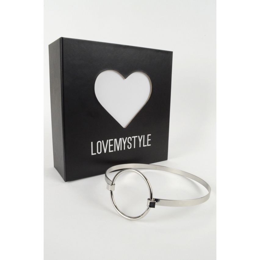 LMS zilveren metalen Choker ketting met hoepel gesp