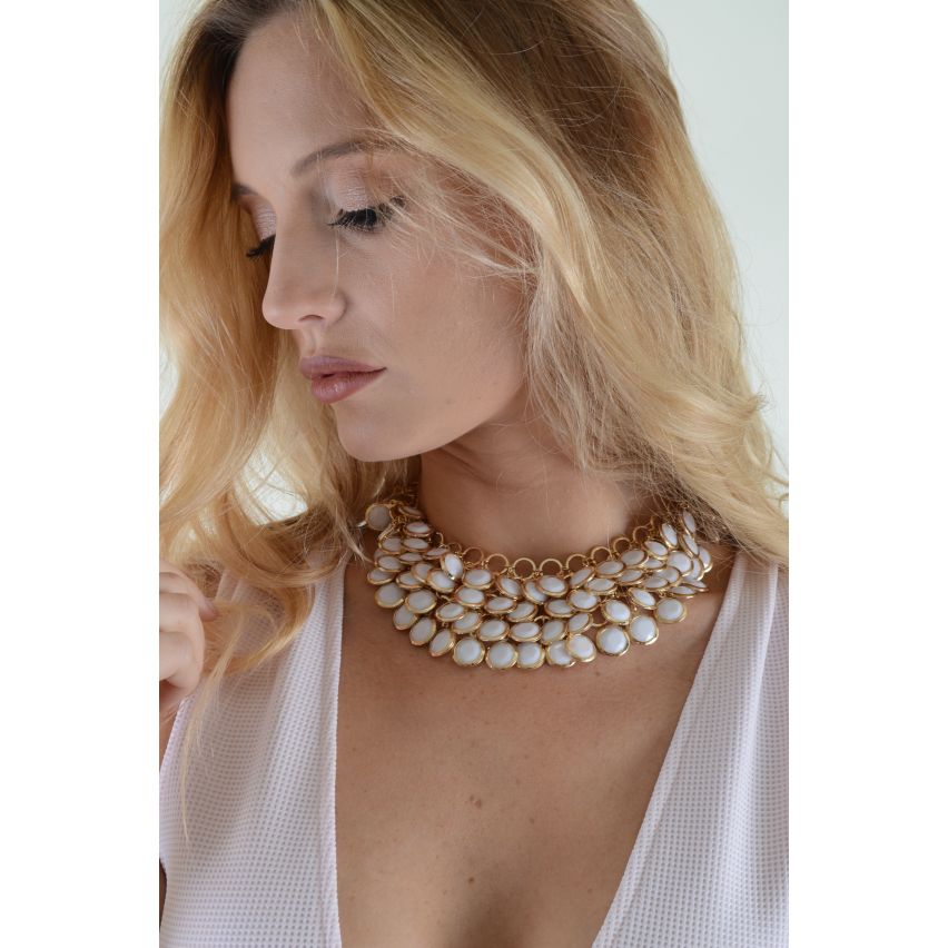 Lovemystyle goud verklaring ketting met witte keien