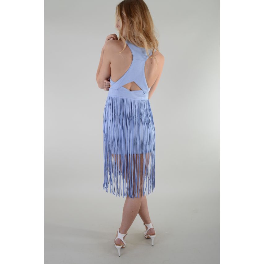 Lovemystyle Pastel Blue Suede Kleid mit Fransen