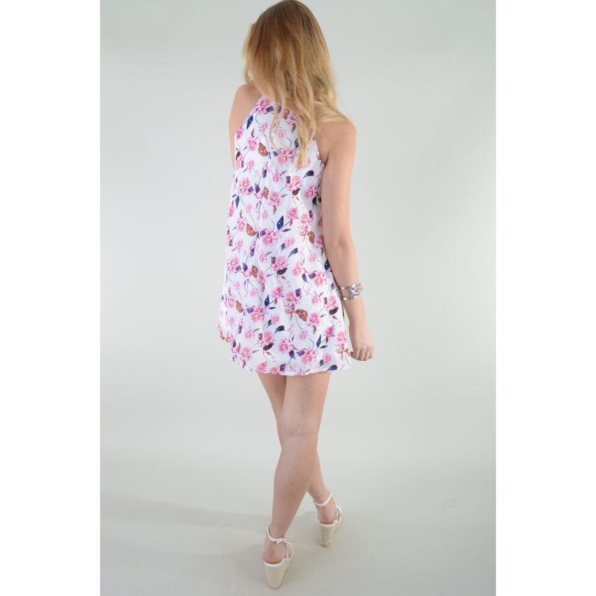 Lovemystyle kurzen weißen Kleid mit rosa Blumen-Print
