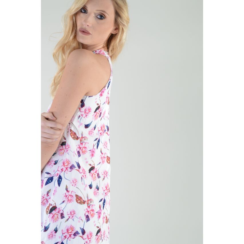 Lovemystyle kurzen weißen Kleid mit rosa Blumen-Print