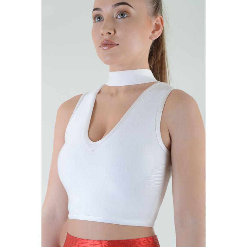 Lovemystyle blanc Bandage matière Crop Top avec Zip arrière