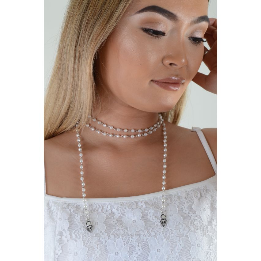 LMS parel Wraparound Choker met zilveren hangertje Tips