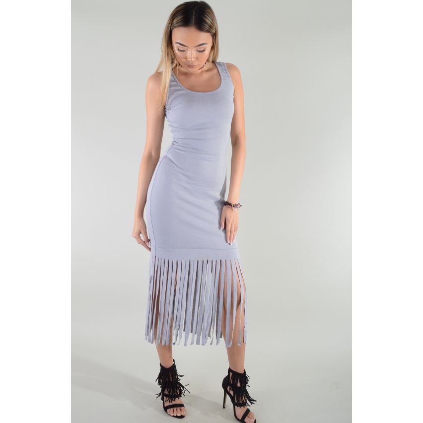 Lovemystyle gris chaleco Maxi vestido con borlas