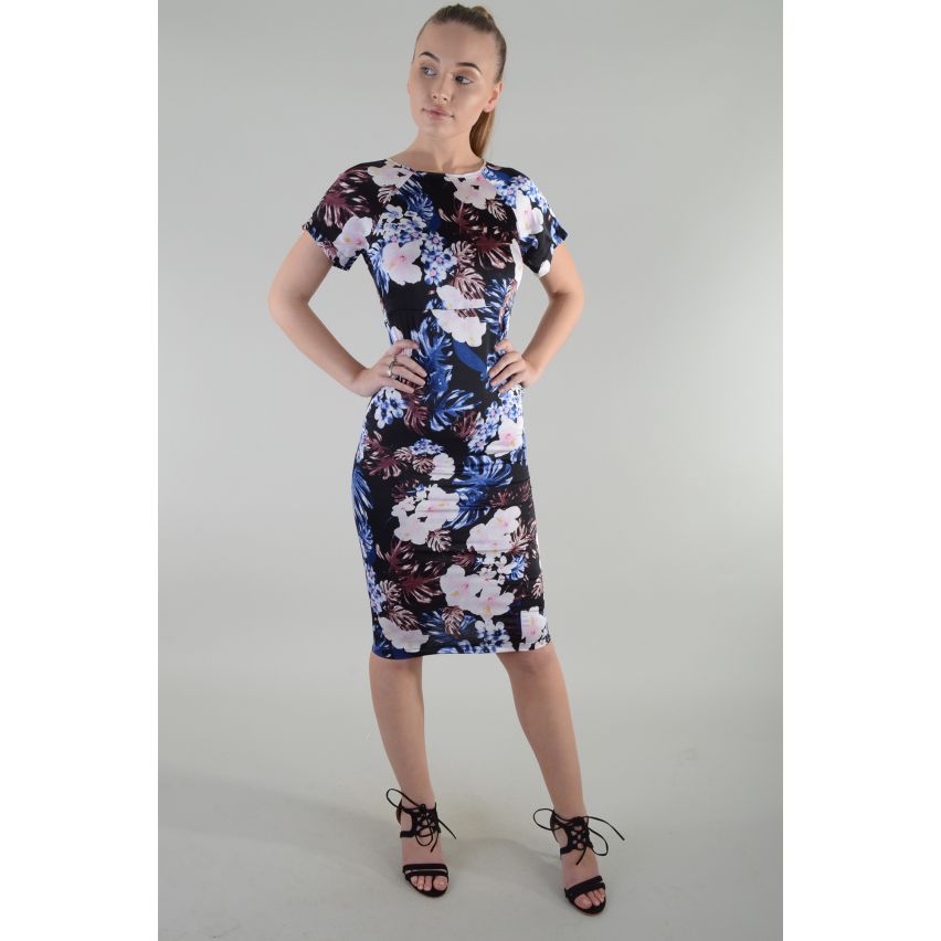 Lovemystyle Backless Midi Length Bodycon Dress In Floral Print - SAMPLE
