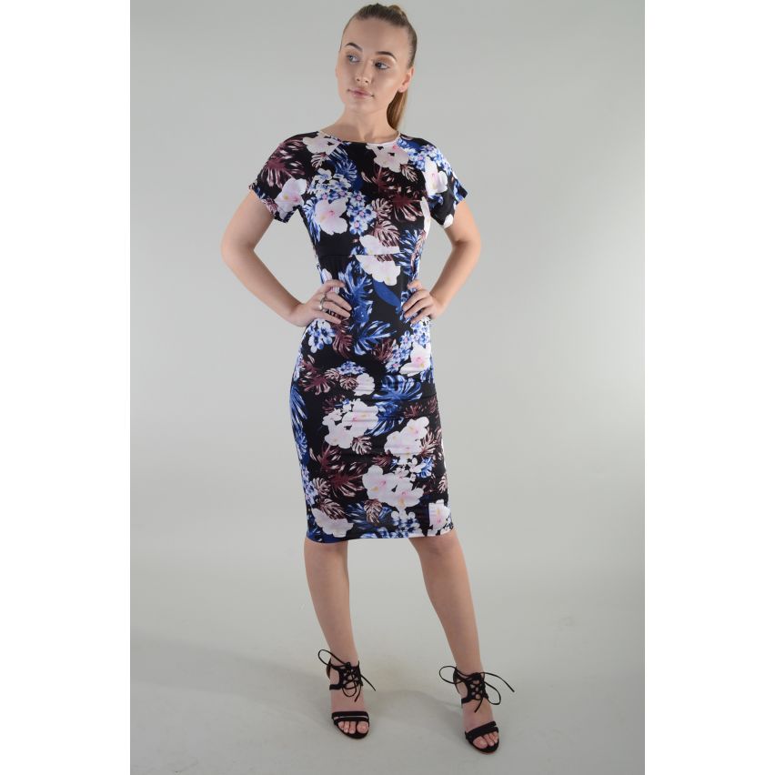 Lovemystyle Backless Midi lengte Bodycon jurk met bloemenprint - monster