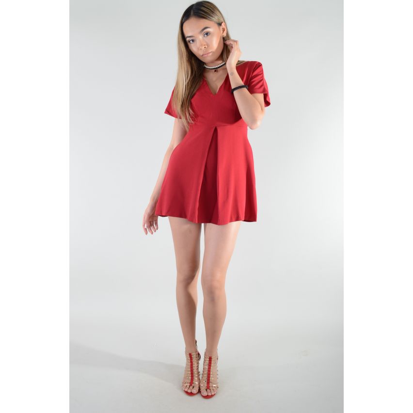Lovemystyle rot Kurzarm Kleid mit V-Ausschnitt Skater