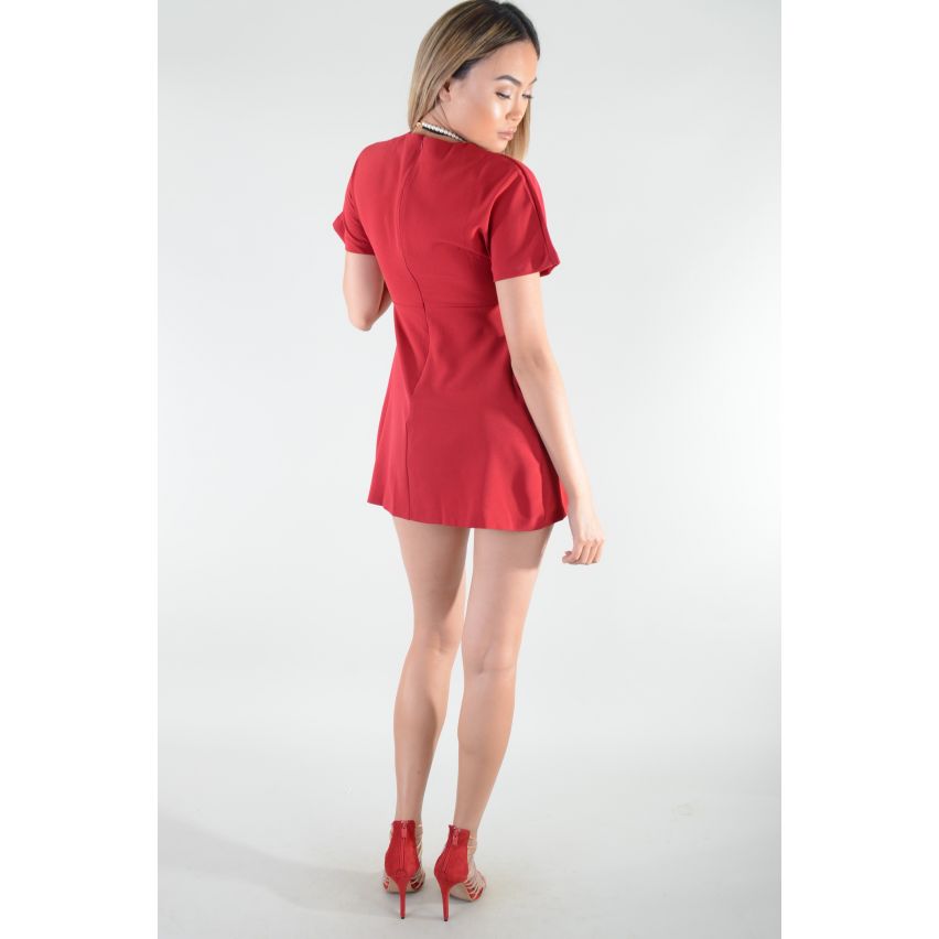Lovemystyle rot Kurzarm Kleid mit V-Ausschnitt Skater