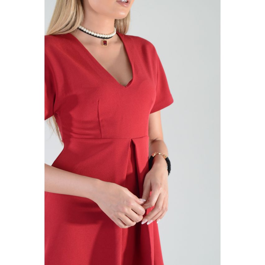 Lovemystyle rot Kurzarm Kleid mit V-Ausschnitt Skater
