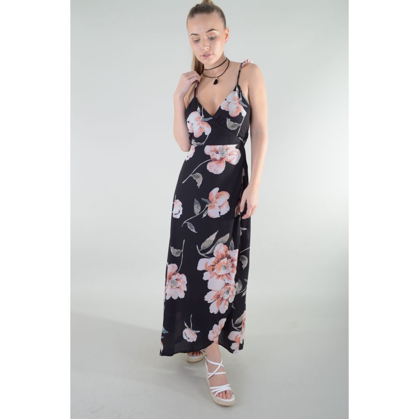 Lovemystyle Cammi Floral Wrap Maxi Dress With Curved Hem