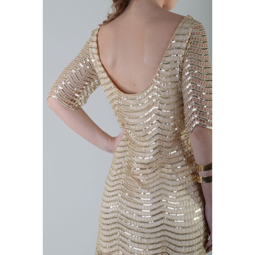 Lovemystyle Gold überbacken Pailletten-Kleid mit 3/4 Ärmel - Probe
