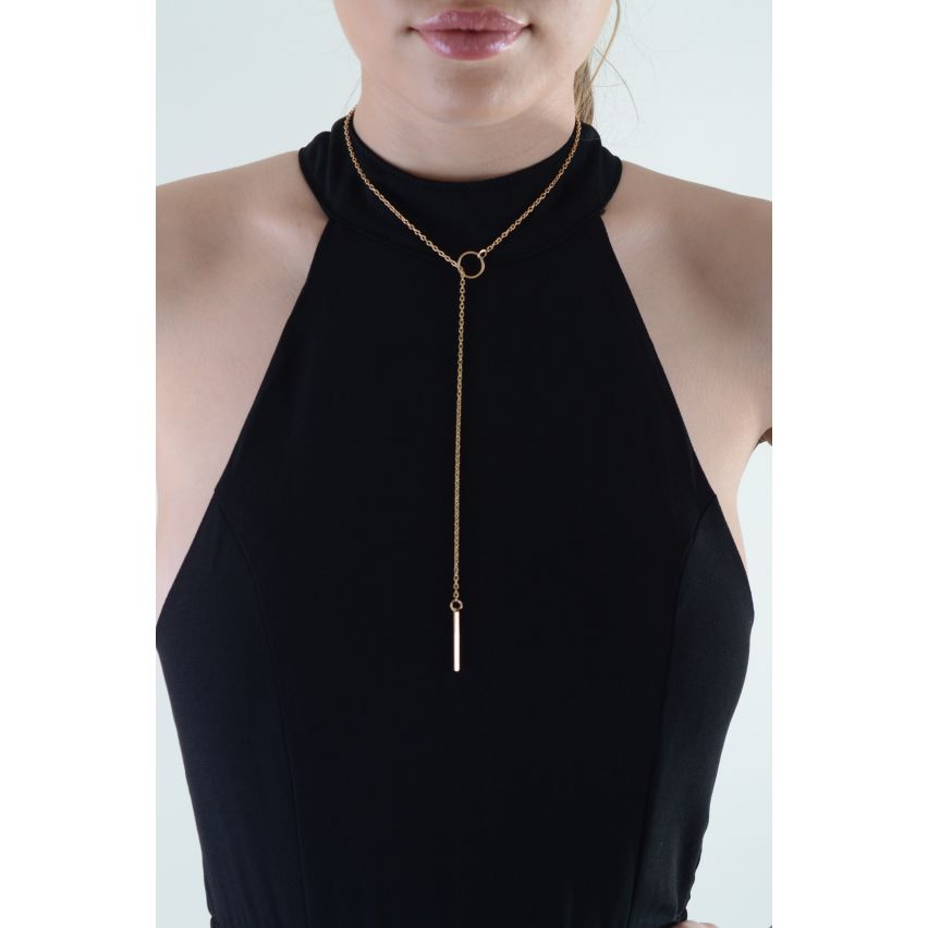 Lovemystyle Thin Gold Chain Plunge Hoop And Bar Necklace