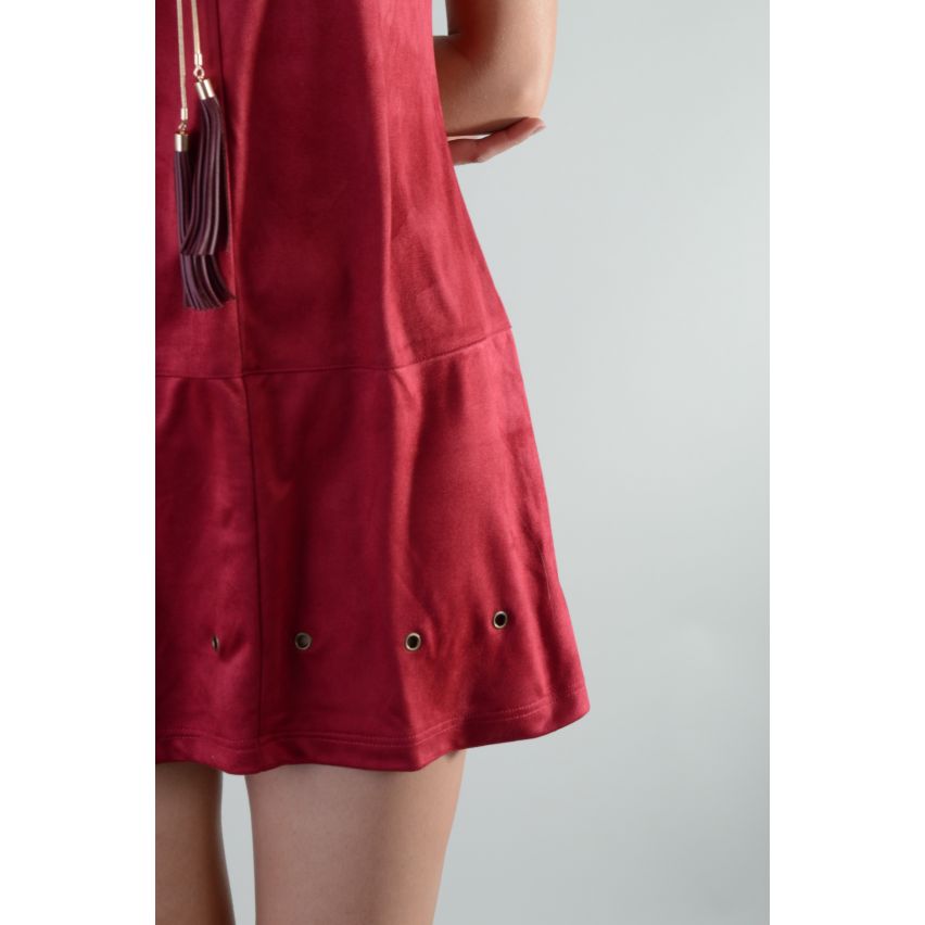 Lovemystyle rot Wildleder t-Shirt-Kleid mit Öse Loch Saum Detail