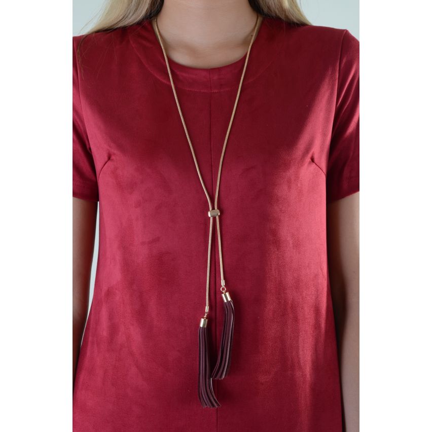 Lovemystyle Gold Necklace With Two Faux Leather Tassels