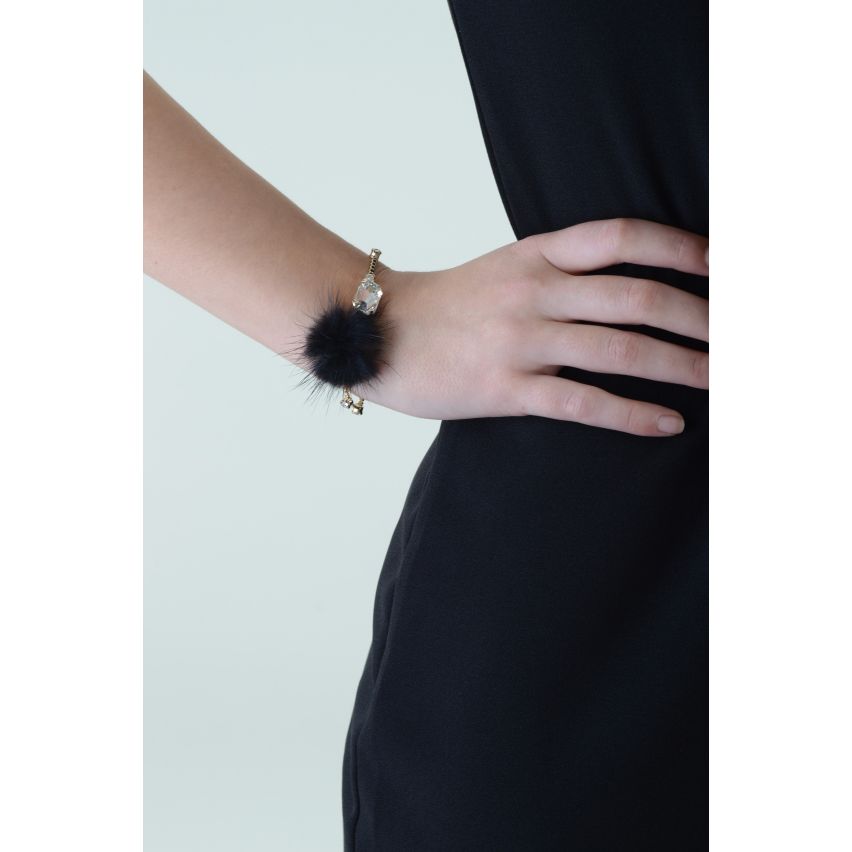 Lovemystyle zilveren Diamante armband met zwart PomPom