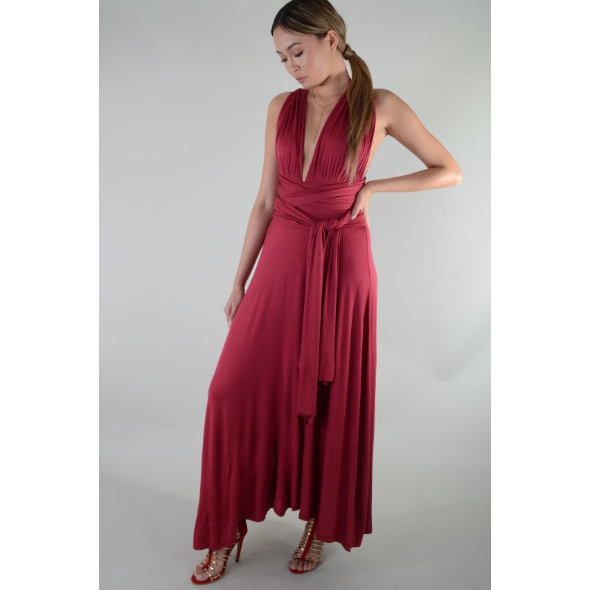 Lovemystyle Multi-Way Tie Maroon Maxi-Kleid