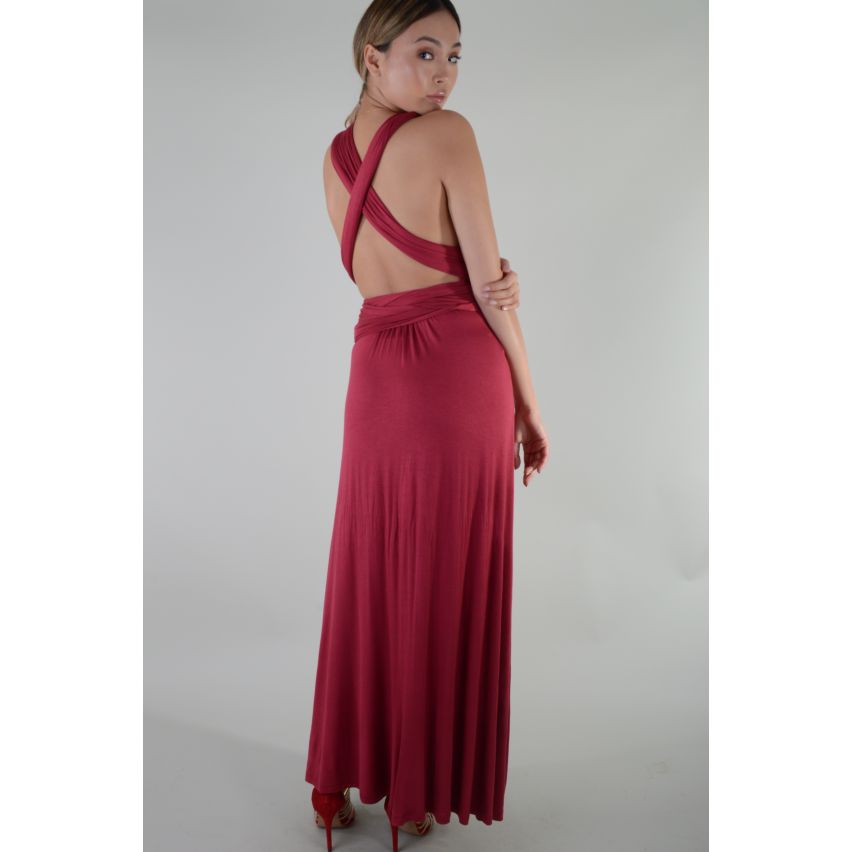 Lovemystyle Multi-Way Tie Maroon Maxi-Kleid