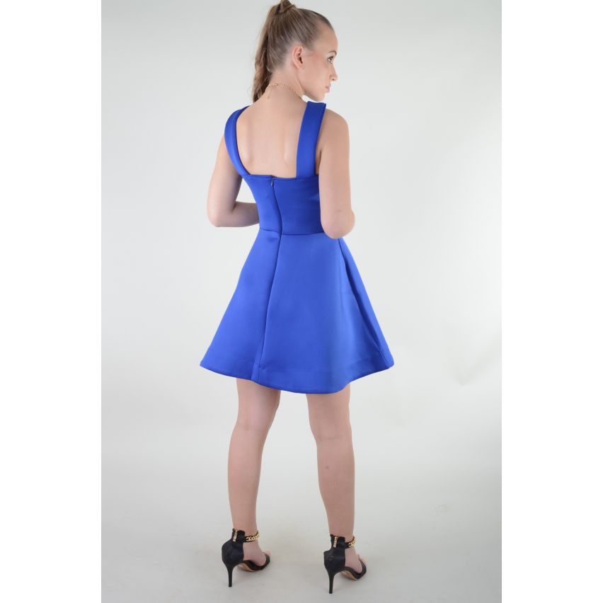 Lovemystyle Royal Blue Scuba breve vestito a pieghe