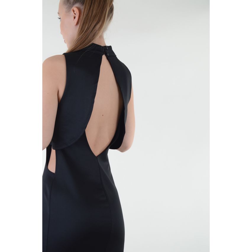 LMS negro Mini vestido sin espalda con aberturas laterales y Top - muestra de la colmena