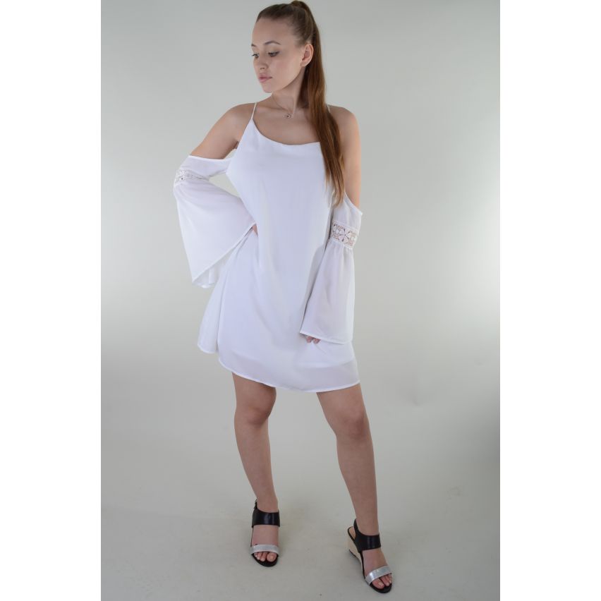 Lovemystyle Cold Shoulder White Dress With Underlay - SAMPLE