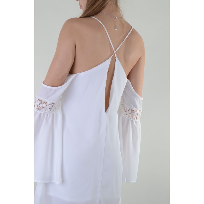 Lovemystyle kalte Schulter weißes Kleid mit Unterlage