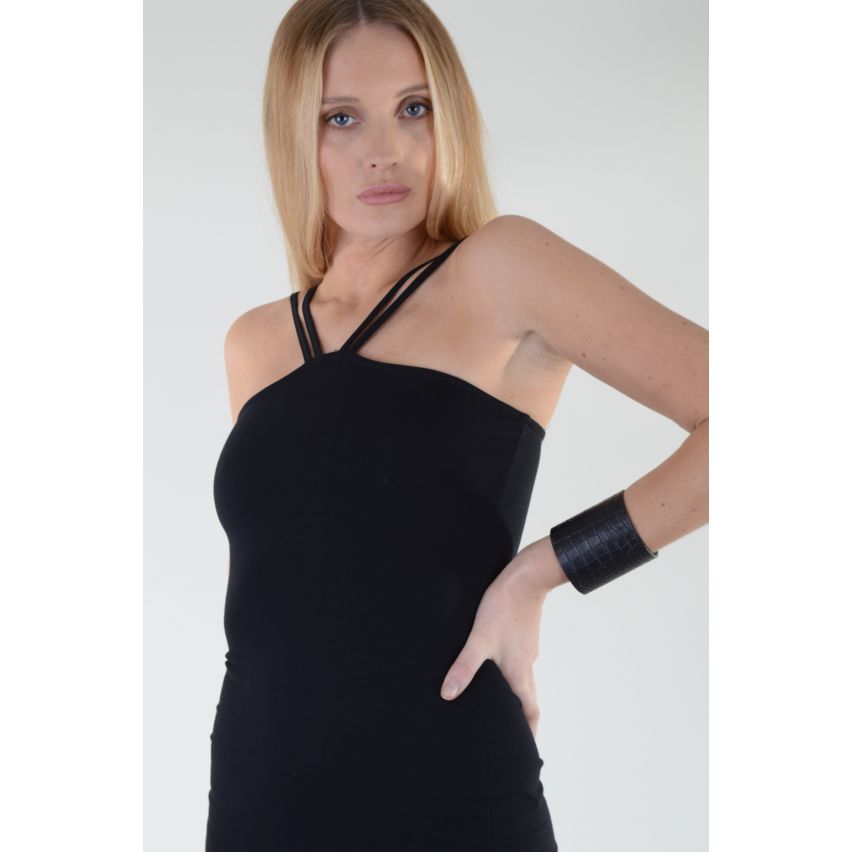 LMS kurze schwarze figurbetontes Kleid mit Racer Vorder- und doppelte Riemen