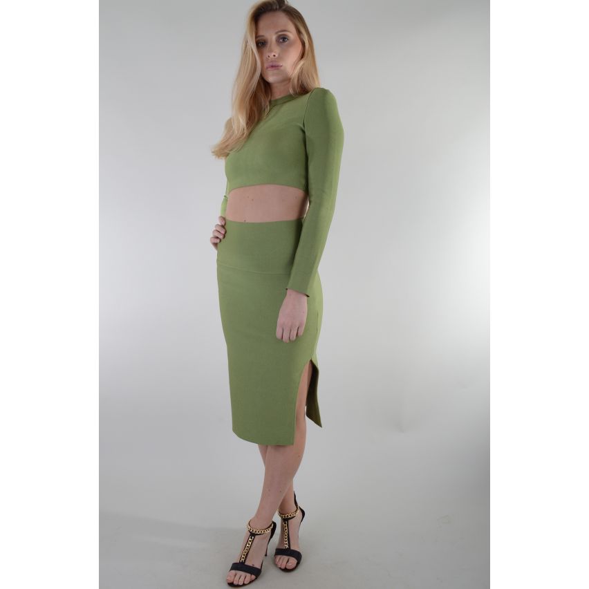 Lovemystyle Green Co-ord Featuring Crop Top And Skirt - SAMPLE