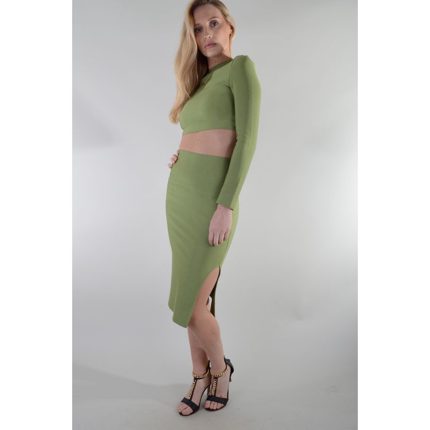 Lovemystyle Green Co-ord Featuring Crop Top And Skirt - SAMPLE