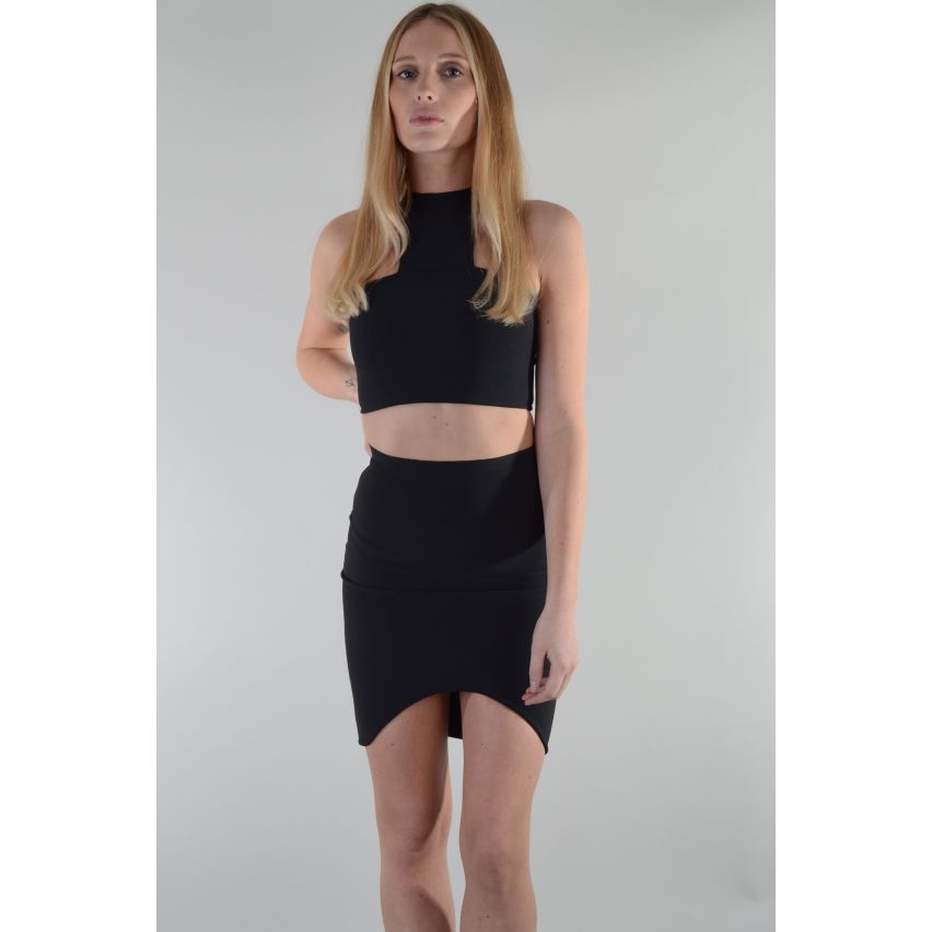 Lovemystyle schwarz Co-Ord mit bauchfreies Top und Rock
