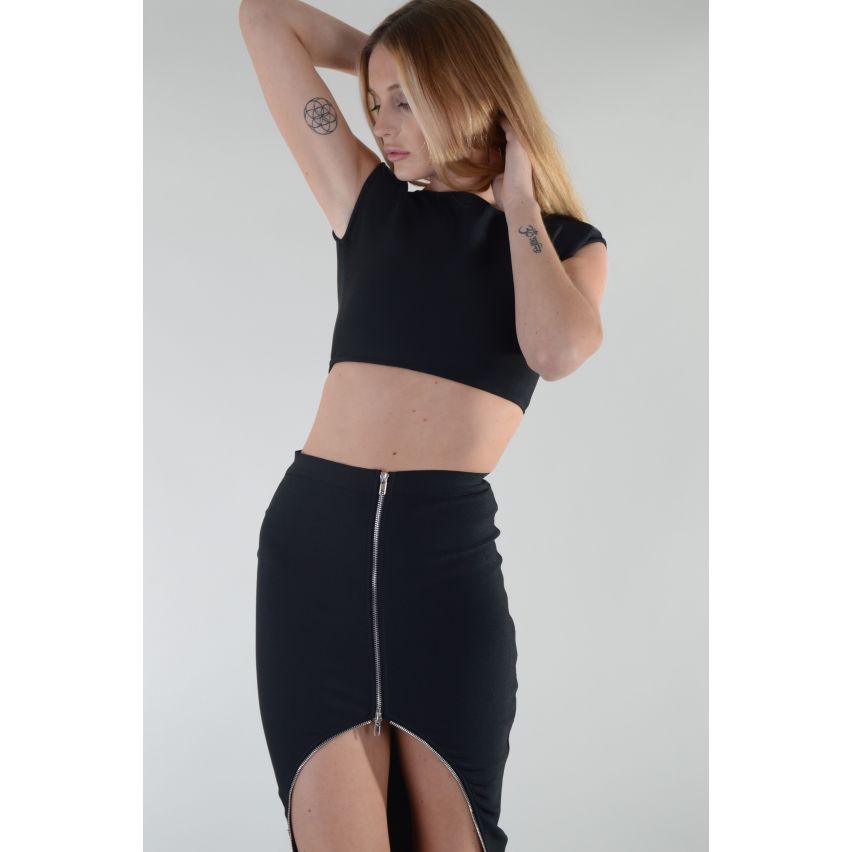 Lovemystyle Black Co-ord Featuring Crop Top And Zip Skirt