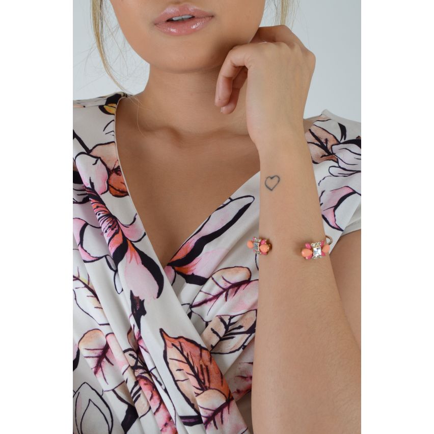 Lovemystyle or Bracelet en métal avec des gemmes roses et argent