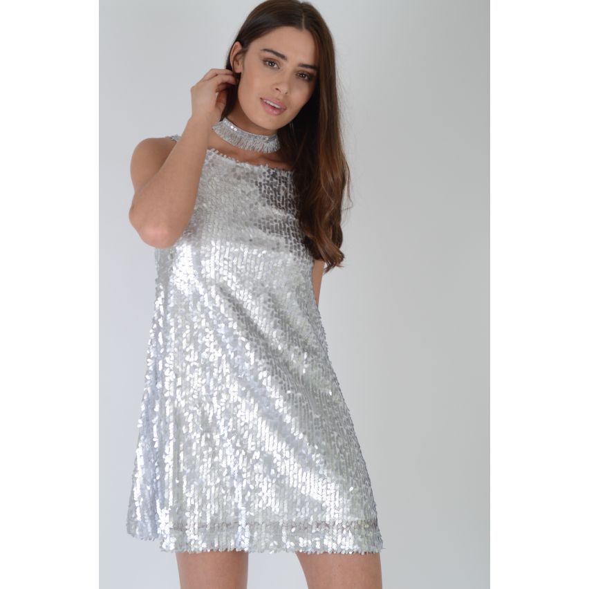Lovemystyle in ganz kurzen Kleid Silber Pailletten