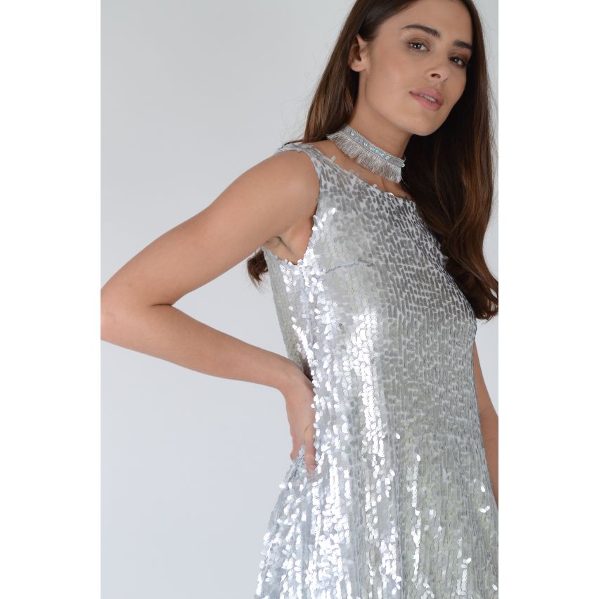 Lovemystyle in ganz kurzen Kleid Silber Pailletten