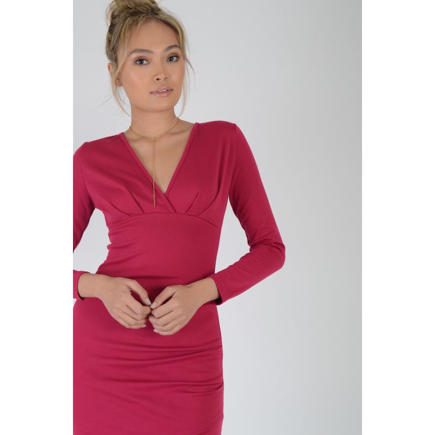 Lovemystyle Long Sleeve heißen rosa Sprung Wickelkleid