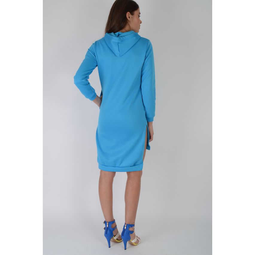 LMS helder blauwe capuchon trui jurk met lagere terug Hem