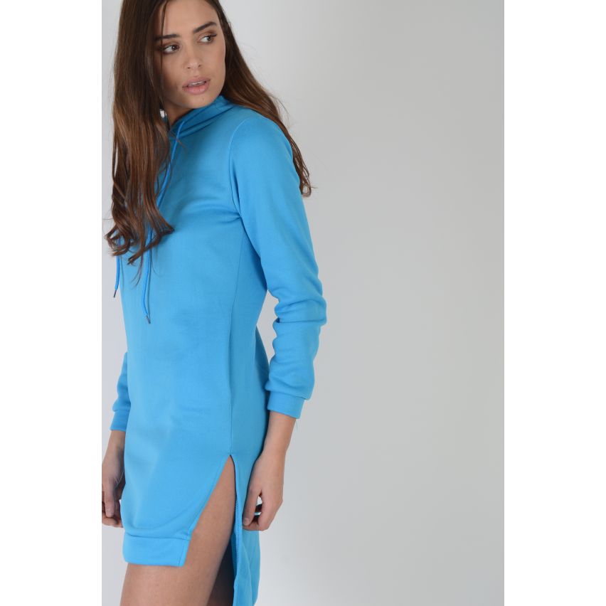 LMS helder blauwe capuchon trui jurk met lagere terug Hem