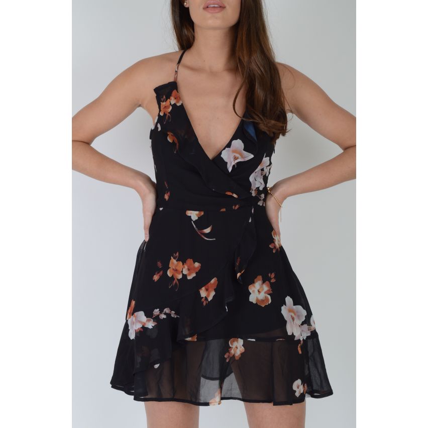 LMS-schwarz Skater-Kleid mit Sprung-Ausschnitt und Korsett zurück