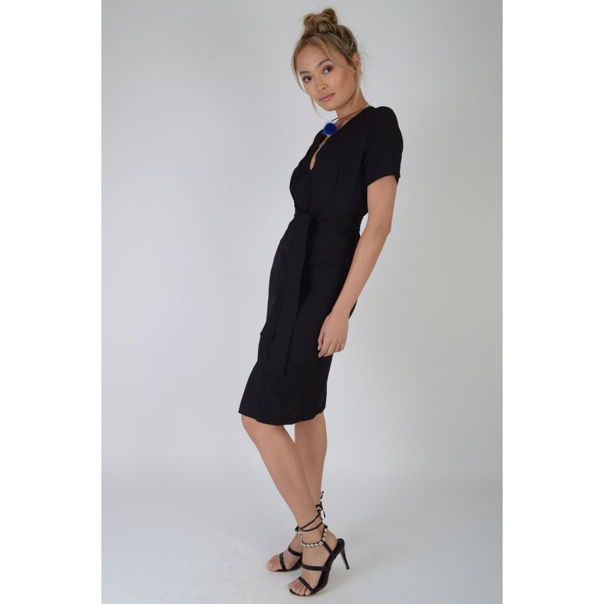 Lovemystyle Black Kimono Wrap Dress With Tie Waist - SAMPLE
