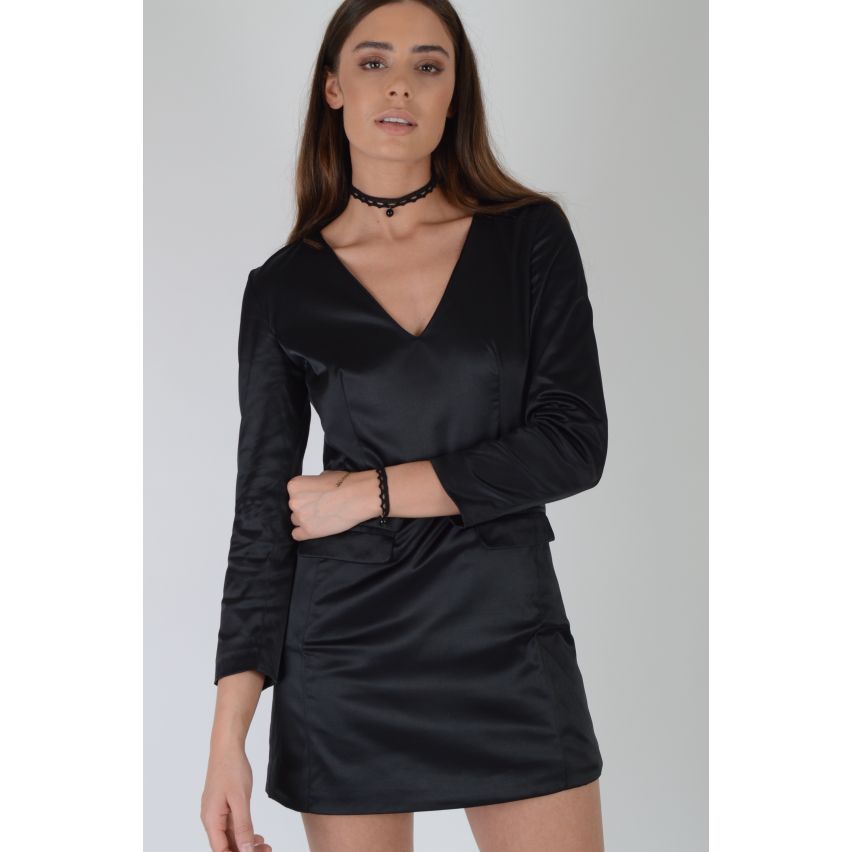 Lovemystyle Silky Shift Dress With Side Pockets In Black