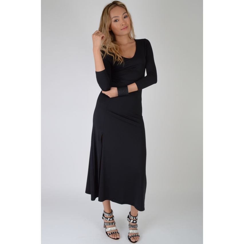Lovemystyle Black MIDI-Kleid mit langen Ärmeln und Seite Split