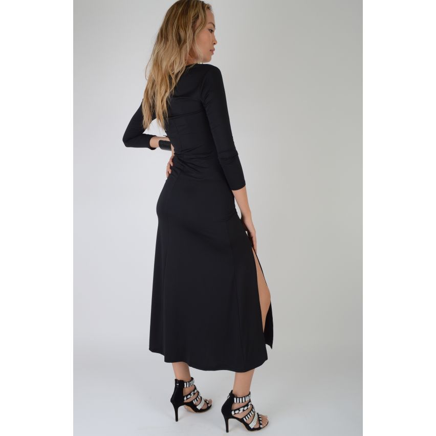 Lovemystyle Black MIDI-Kleid mit langen Ärmeln und Seite Split