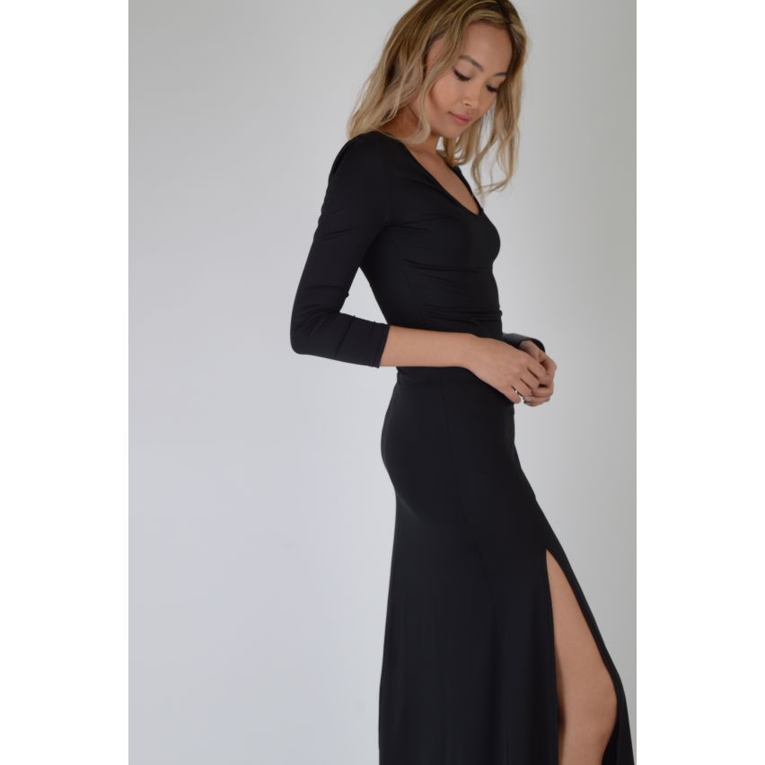 Lovemystyle Black MIDI-Kleid mit langen Ärmeln und Seite Split