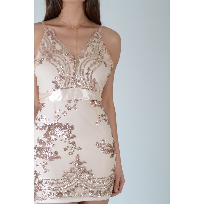 LMS Baby rosa-vestito aderente con paillettes Embelishment e basso indietro