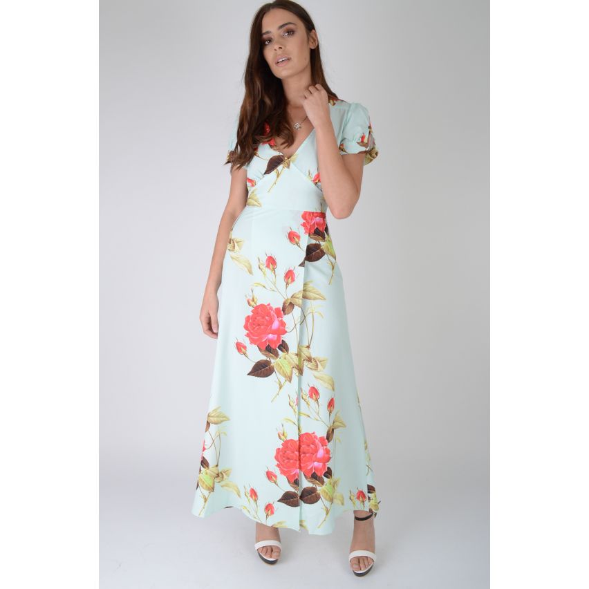 Lovemystyle Mint grön Maxi klänning i blommig Print - prov