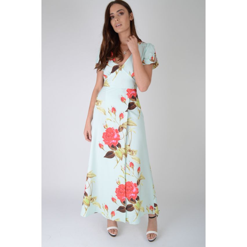 Lovemystyle Mint Green Maxi Dress In Floral Print - SAMPLE