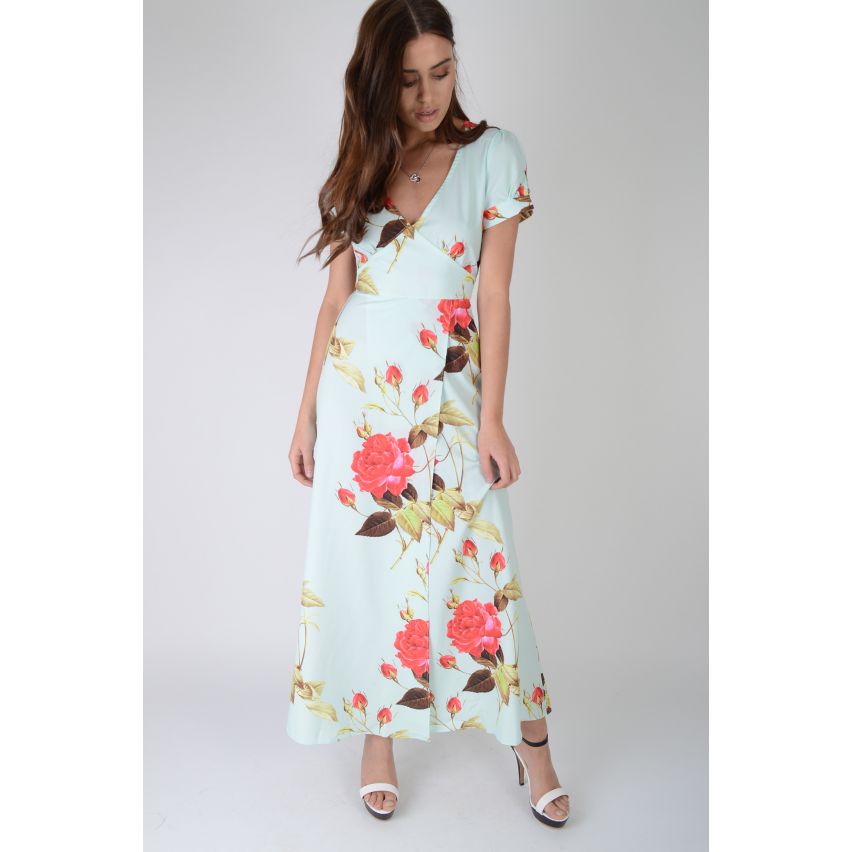 Lovemystyle Mint grün Maxi-Kleid im Blumen-Print - Muster