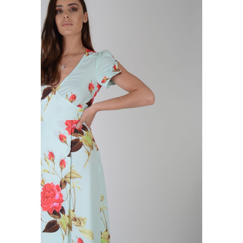 Lovemystyle Mint grün Maxi-Kleid im Blumen-Print - Muster
