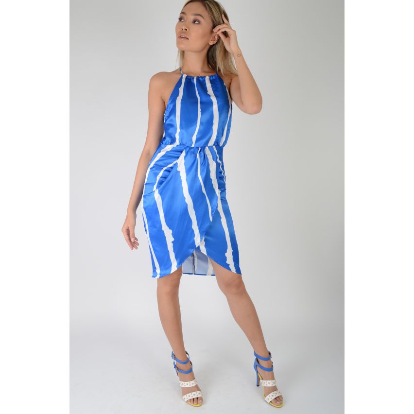 LMS Blue Wrap Dress With Thick White Stripes