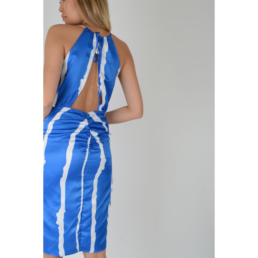 LMS blaue Wickelkleid mit dicken weißen Streifen